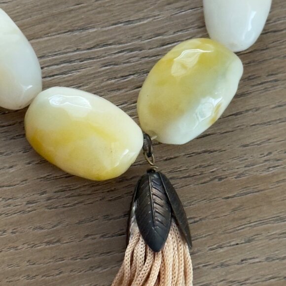 John Wind Beaded Necklace With Ombre Tassel Yellow Cream Stone Beads - Picture 6 of 16